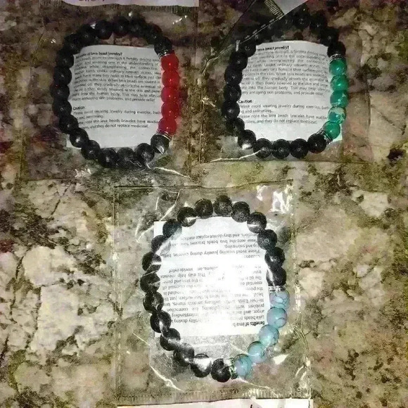Unisex Lava And Gemstone Bracelets Set Of Three Brand New In Package - Picture 9 of 12